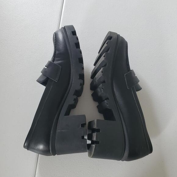 Y2K Mudd Loafers Womens Size 9 Black Chunky Lug Sole Penny Strap Heel Platform - Picture 5 of 10